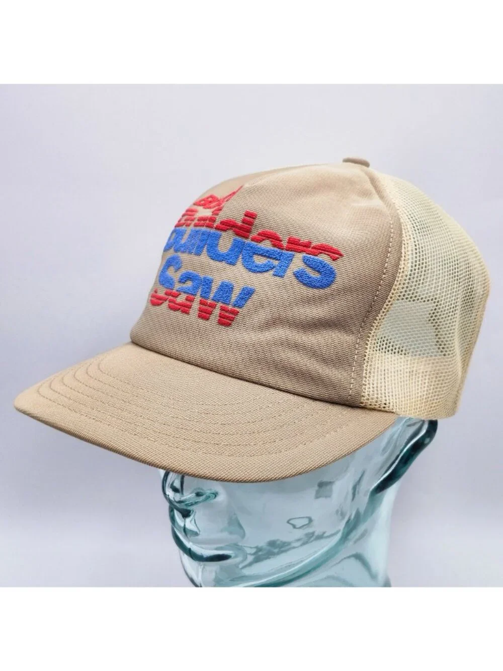 Vintage Bosch Builders Saw Mesh Trucker Hat Adjustable Snapback Beige with Red & - Picture 4 of 12